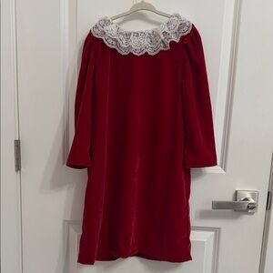Velvet Red Dress with Lace Collar